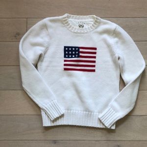 White cotton sweater with American flag front